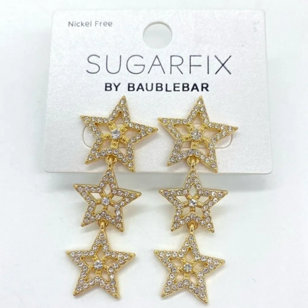 Sugarfix Earrings by BaubleBar Stacked Star Drop Dangle New